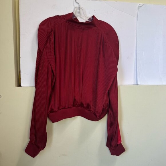 Aritzia Golden TNA NEW Bailer Pleated Oversize Balloon Track Bomber Jacket Satin - Picture 10 of 16